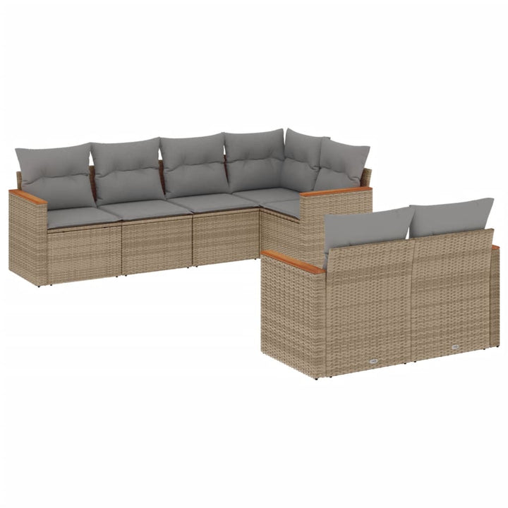 havesofasæt 7 dele med hynder polyrattan beige
