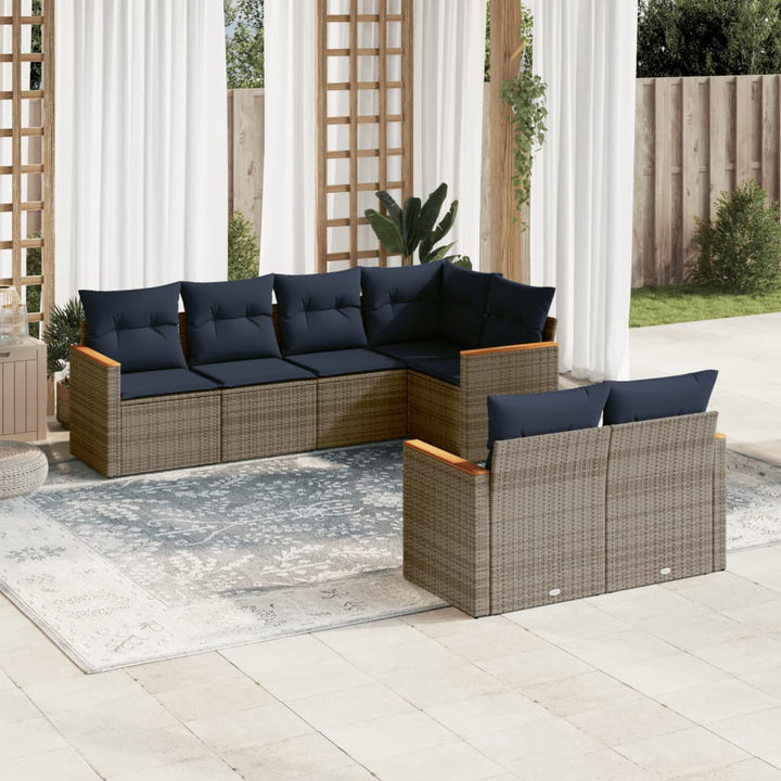 havesofasæt med 7 dele og hynder grå polyrattan