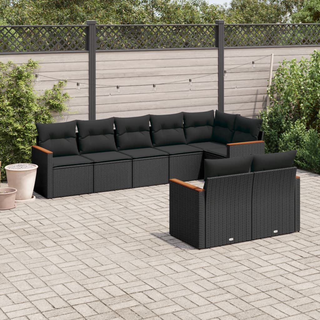 sofasæt til haven 8 dele med hynder polyrattan sort