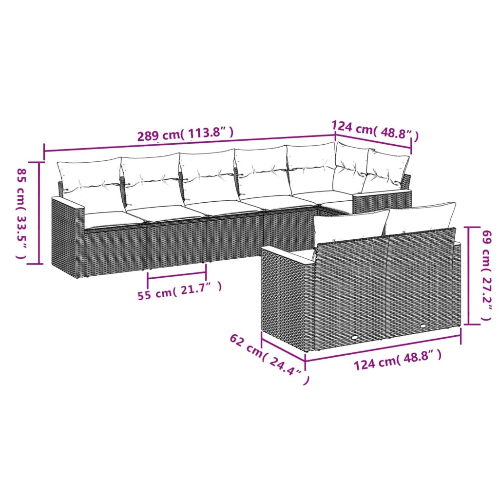 havesofasæt 8 dele med hynder polyrattan beige