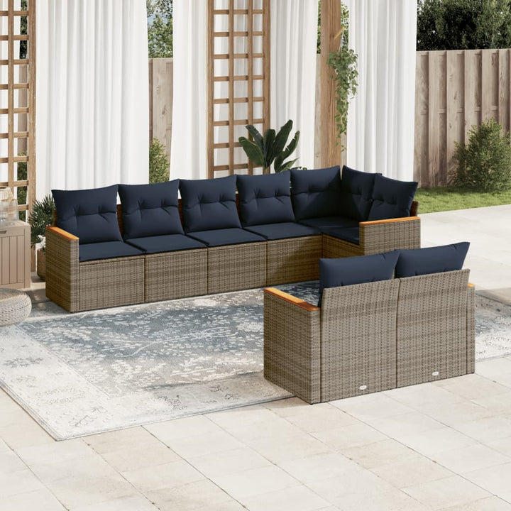 havesofasæt med 8 hynder grå polyrattan
