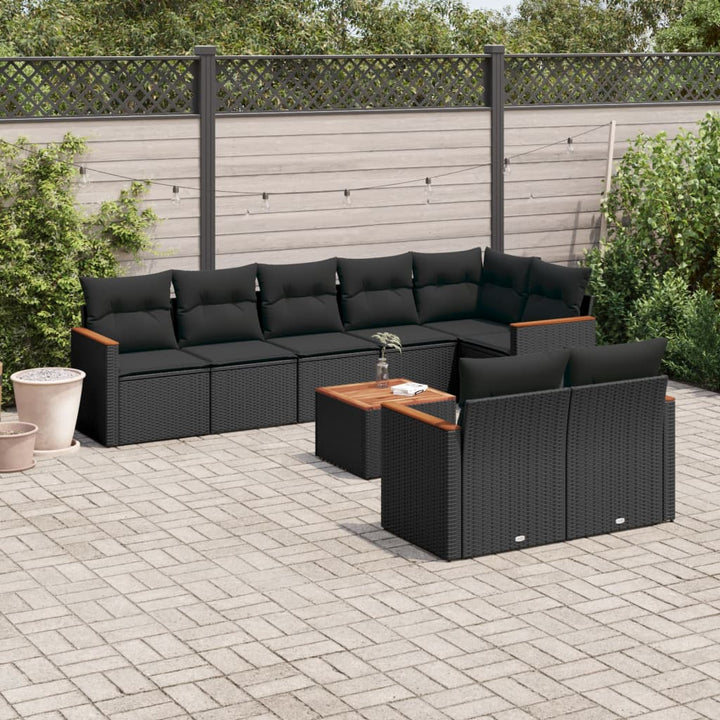 sofasæt til haven 9 dele med hynder polyrattan sort