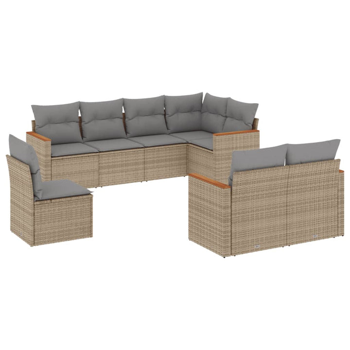 havesofasæt 8 dele med hynder polyrattan beige