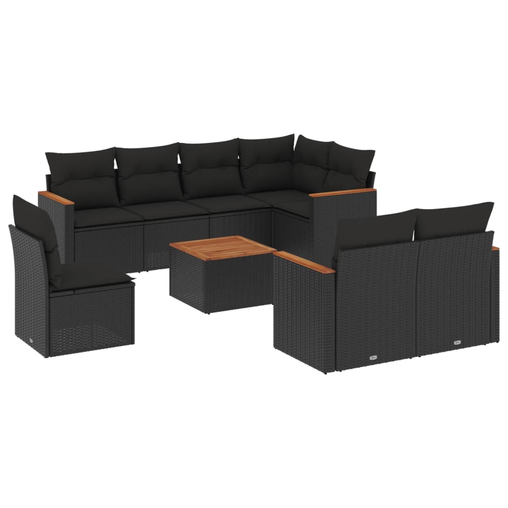 sofasæt til haven 9 dele med hynder polyrattan sort