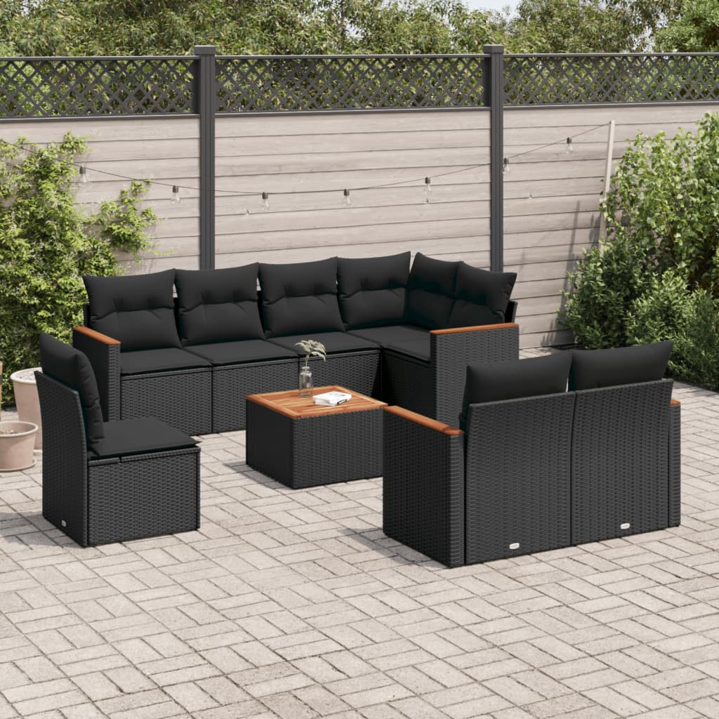 sofasæt til haven 9 dele med hynder polyrattan sort