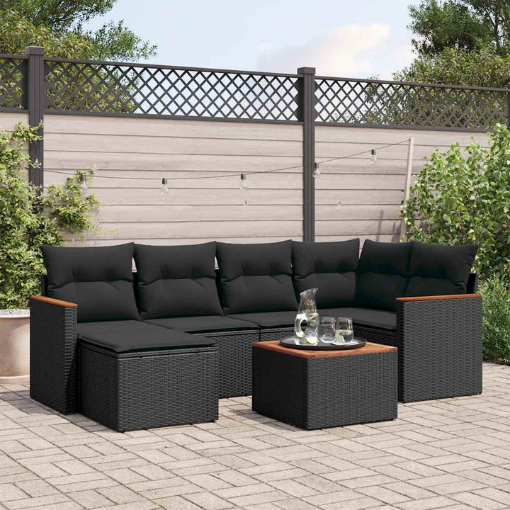 sofasæt til haven 7 dele med hynder polyrattan sort