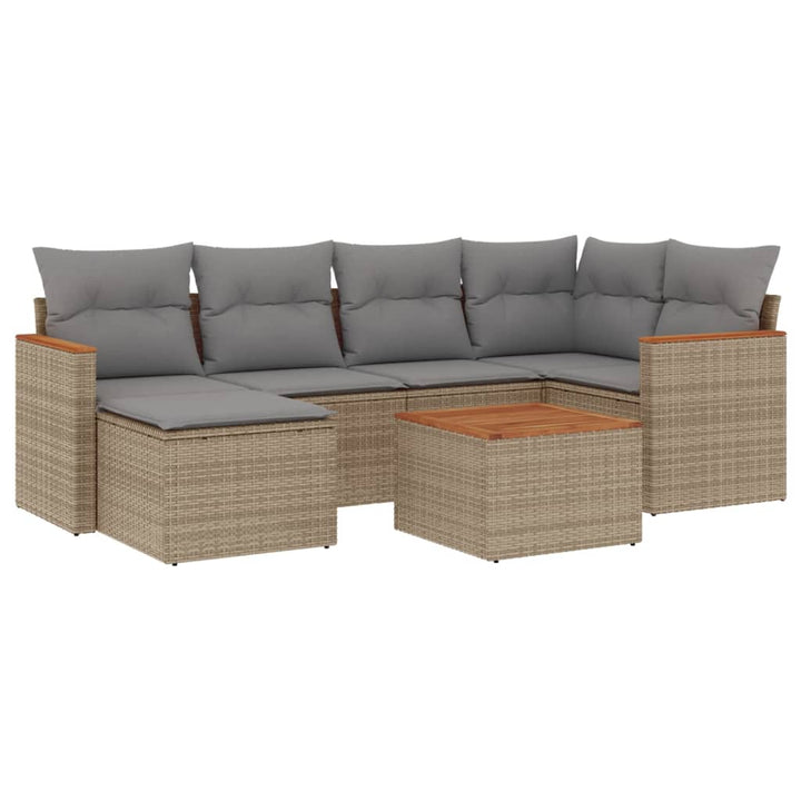 havesofasæt 7 dele med hynder polyrattan beige
