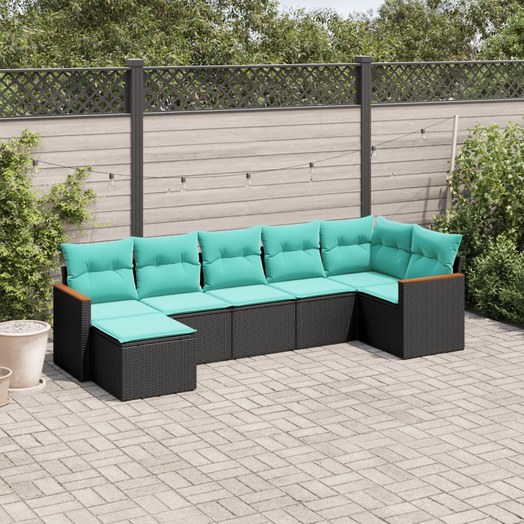havesofasæt med 7 hynder sort polyrattan