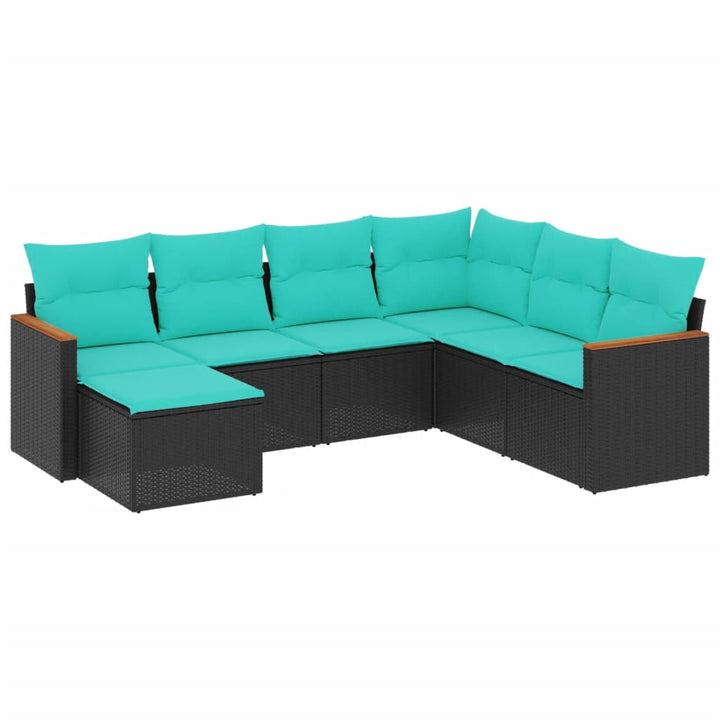 havesofasæt med 7 hynder sort polyrattan