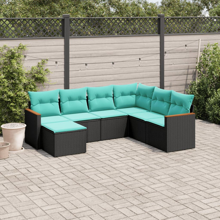 havesofasæt med 7 hynder sort polyrattan