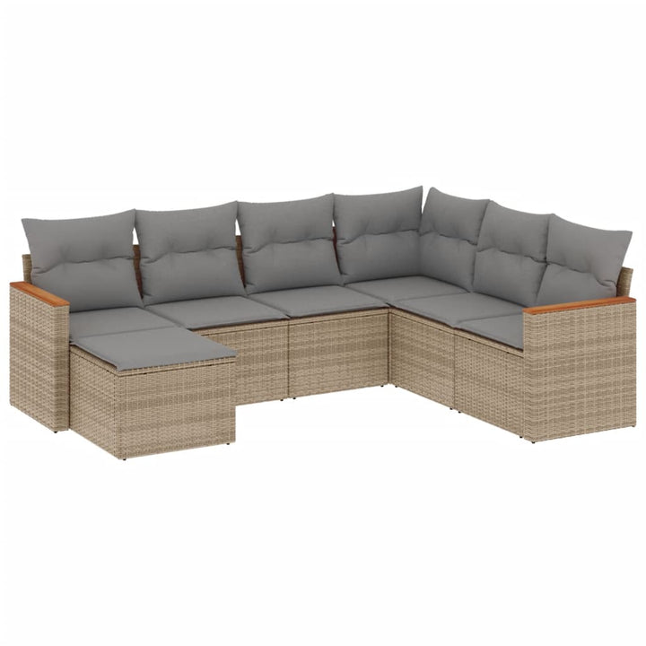 havesofasæt 7 dele med hynder polyrattan beige