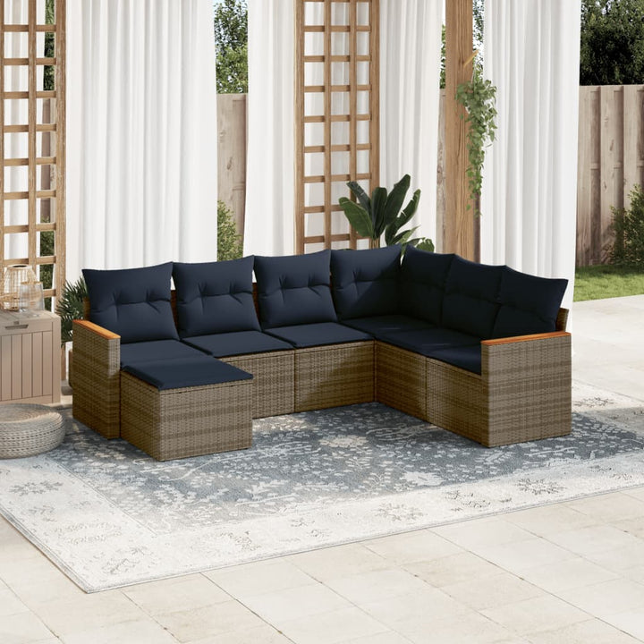 havesofasæt med 7 dele og hynder grå polyrattan