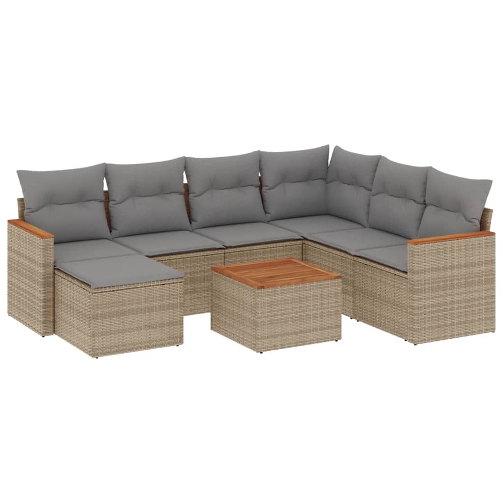 havesofasæt 8 dele med hynder polyrattan beige