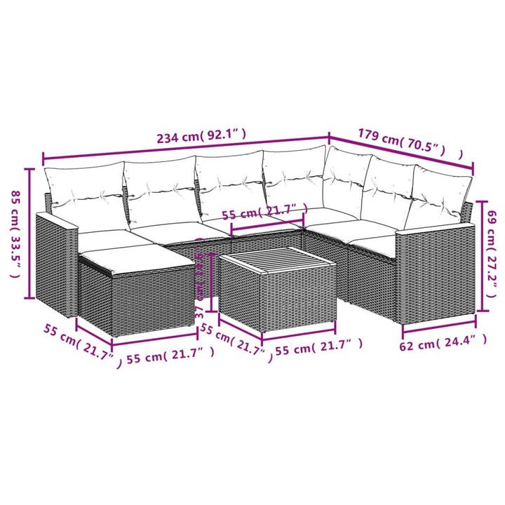 havesofasæt 8 dele med hynder polyrattan beige