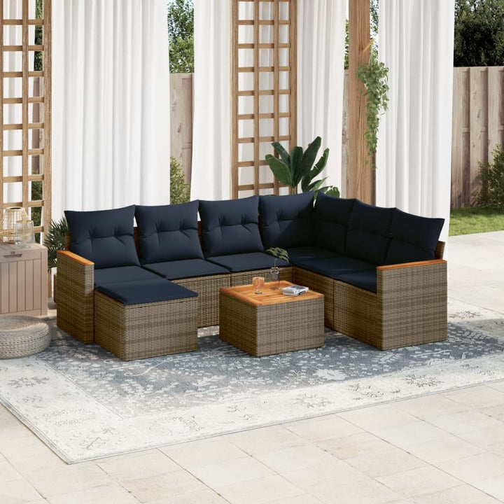 havesofasæt med 8 hynder grå polyrattan