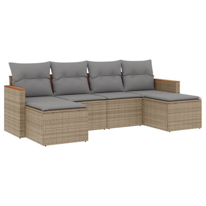 havesofasæt 6 dele med hynder polyrattan beige