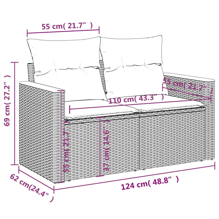 havesofasæt 6 dele med hynder polyrattan beige