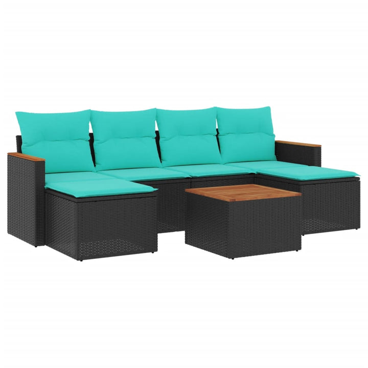 havesofasæt med 7 hynder sort polyrattan