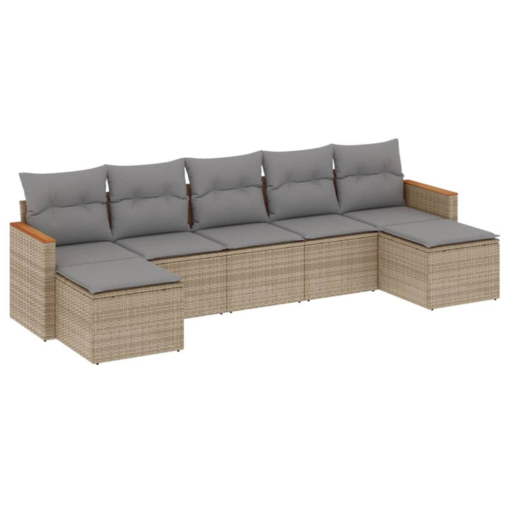 havesofasæt 7 dele med hynder polyrattan beige