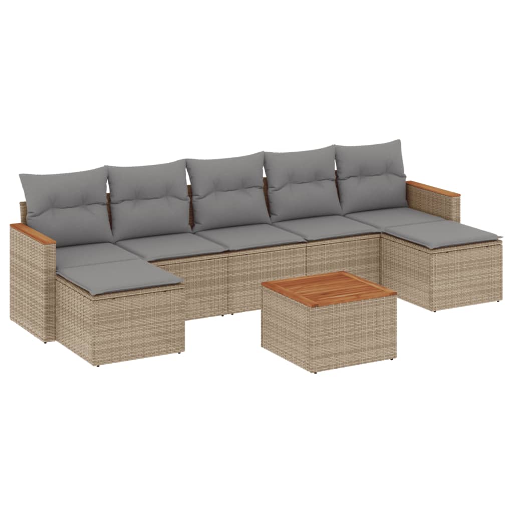 havesofasæt 8 dele med hynder polyrattan beige
