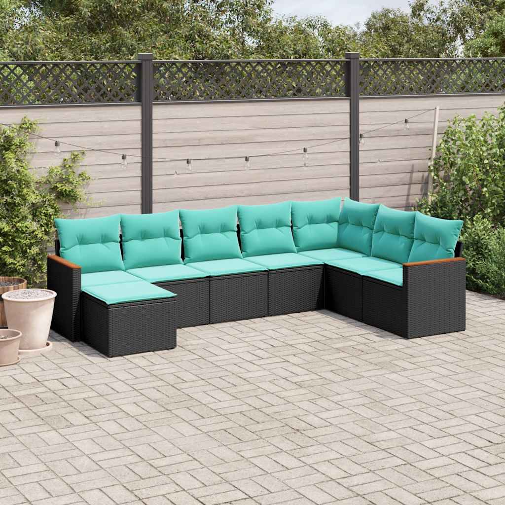 8-delt havesofasæt med hynder sort polyrattan