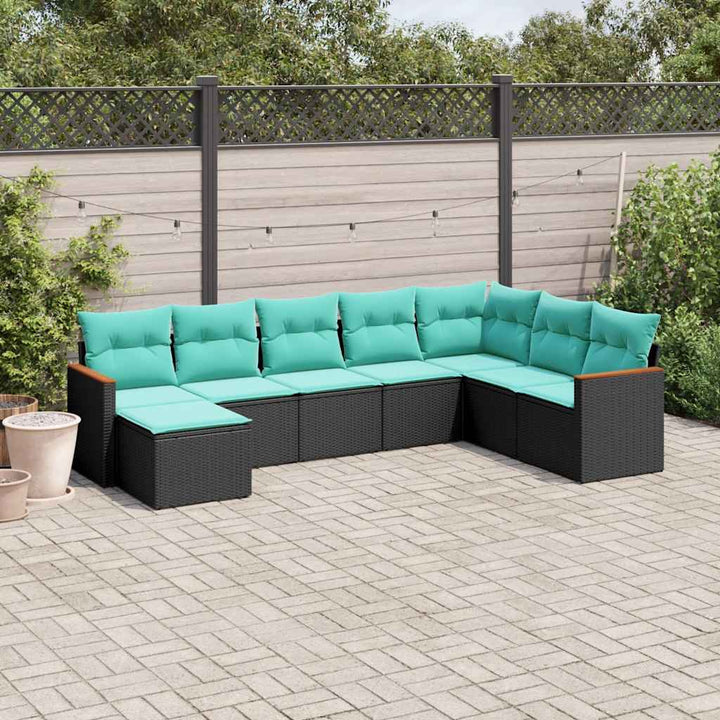 8-delt havesofasæt med hynder sort polyrattan