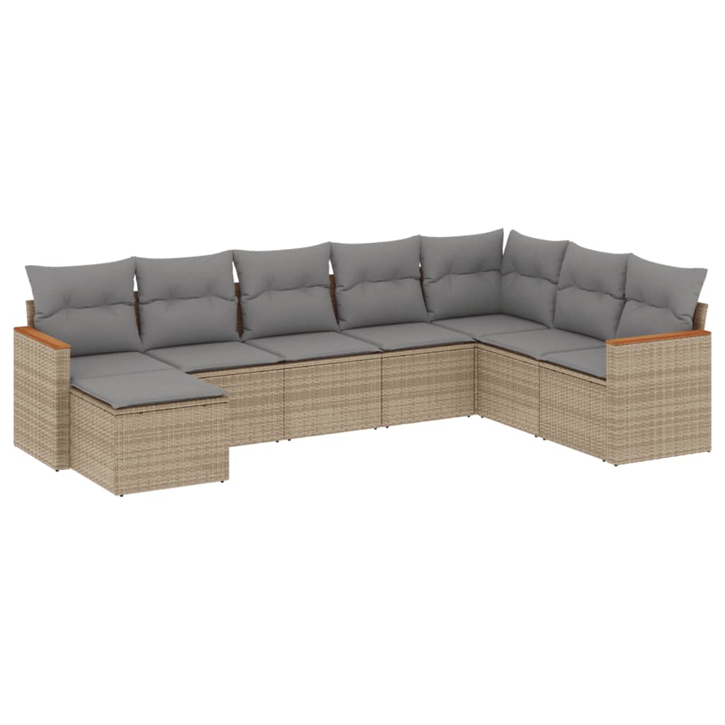 havesofasæt 8 dele med hynder polyrattan beige