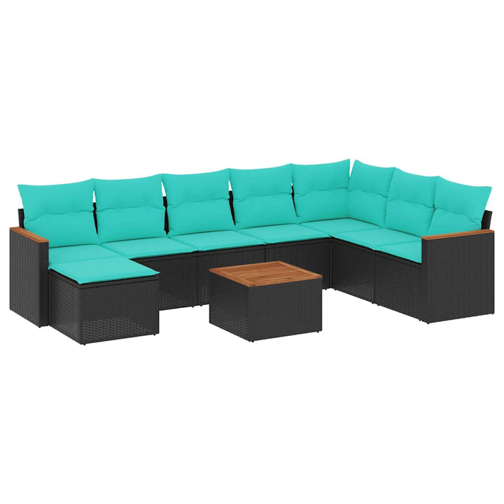 havesofasæt med 9 dele og hynder sort polyrattan