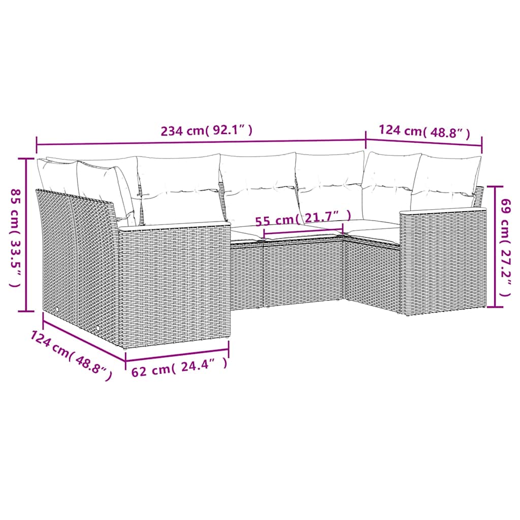 havesofasæt med 6 hynder sort polyrattan