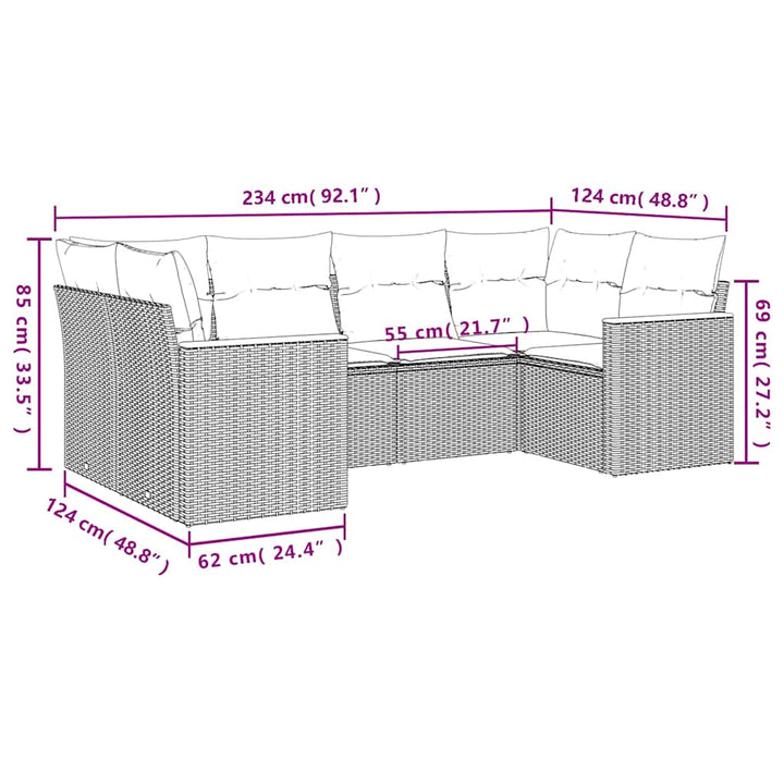 havesofasæt med 6 hynder sort polyrattan