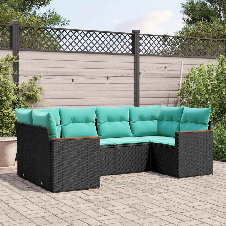 havesofasæt med 6 hynder sort polyrattan
