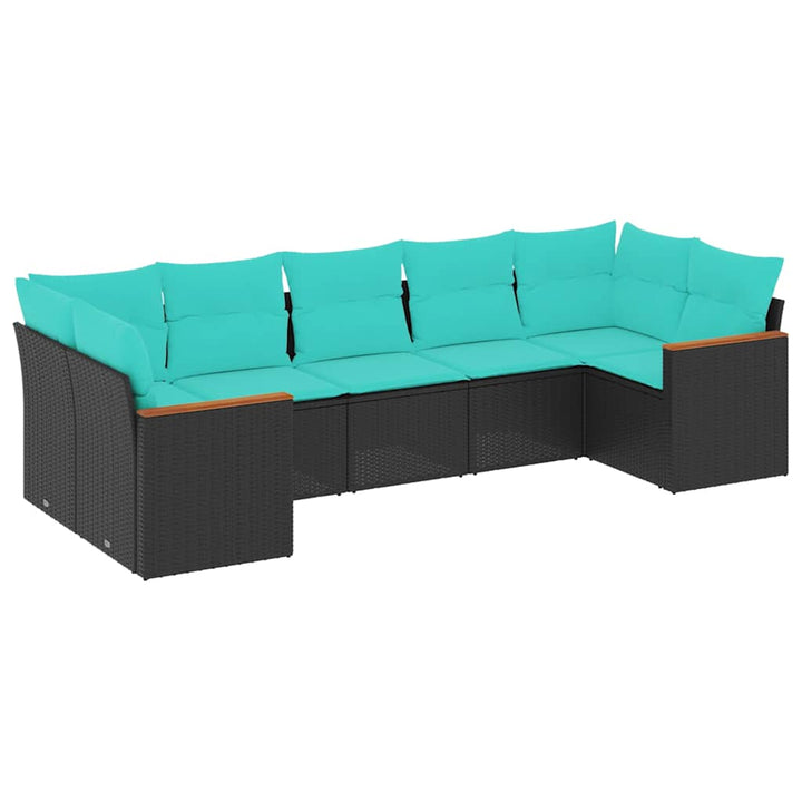 havesofasæt med 7 hynder sort polyrattan