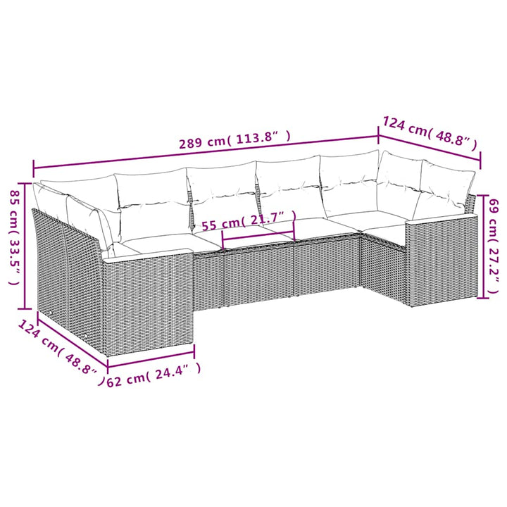 havesofasæt med 7 hynder sort polyrattan