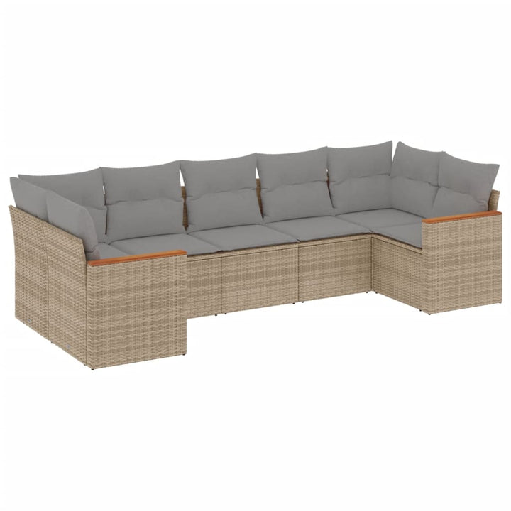 havesofasæt 7 dele med hynder polyrattan beige