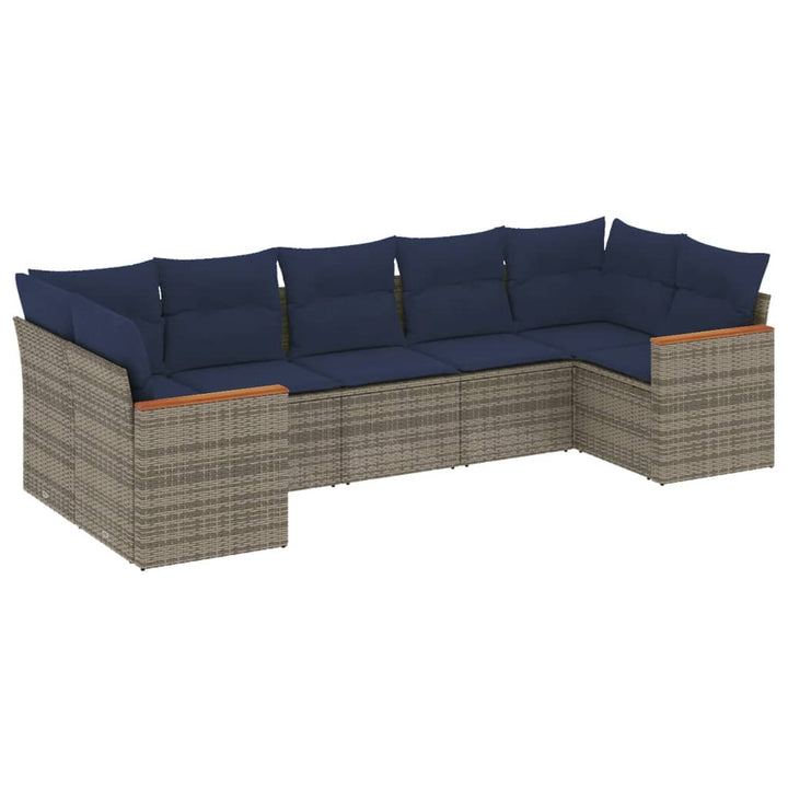 havesofasæt med 7 dele og hynder grå polyrattan