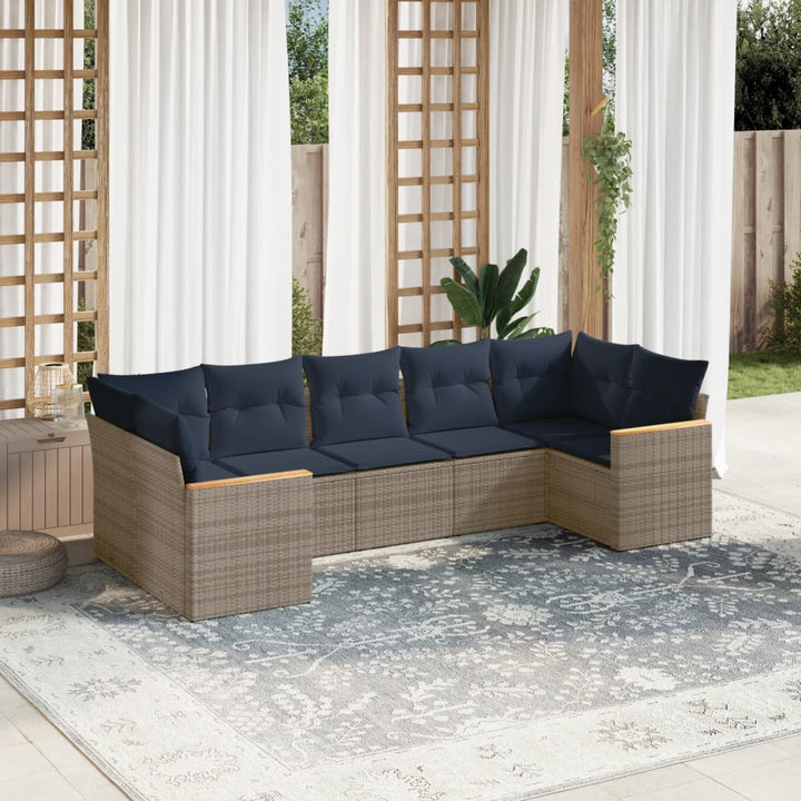 havesofasæt med 7 dele og hynder grå polyrattan