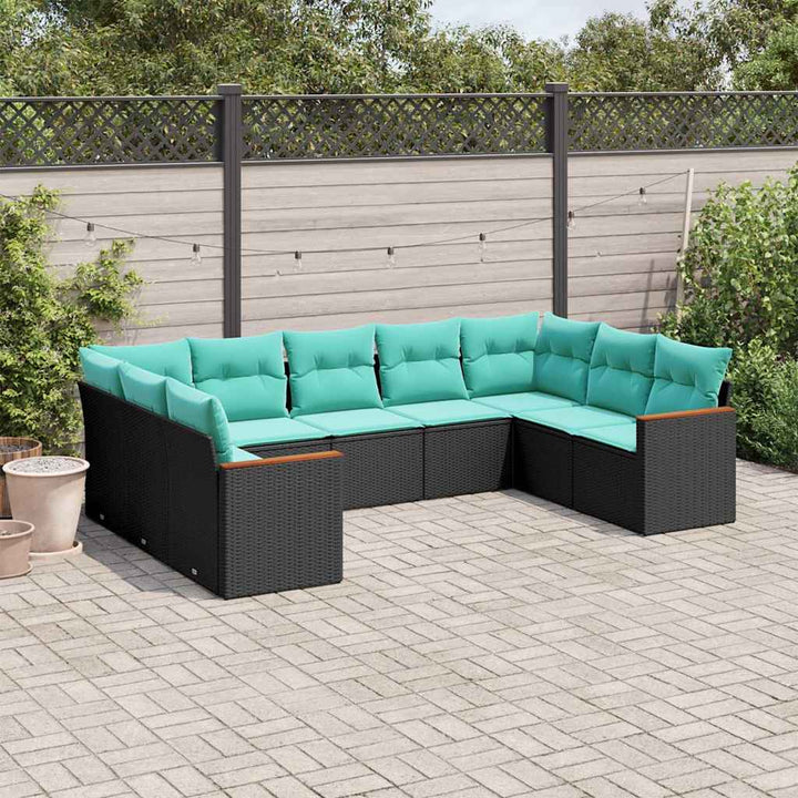havesofasæt med 9 dele og hynder sort polyrattan