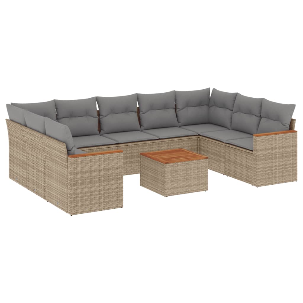 havesofasæt 10 dele med hynder polyrattan beige