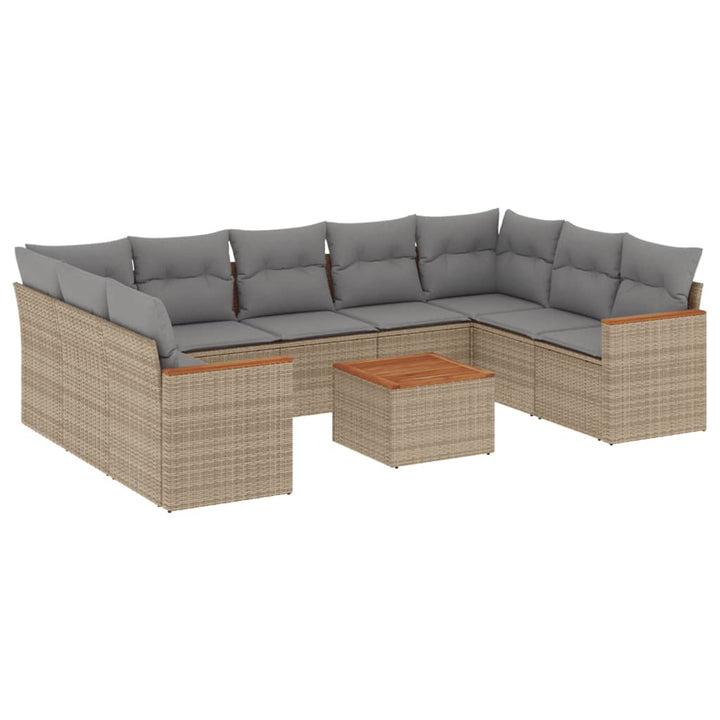havesofasæt 10 dele med hynder polyrattan beige