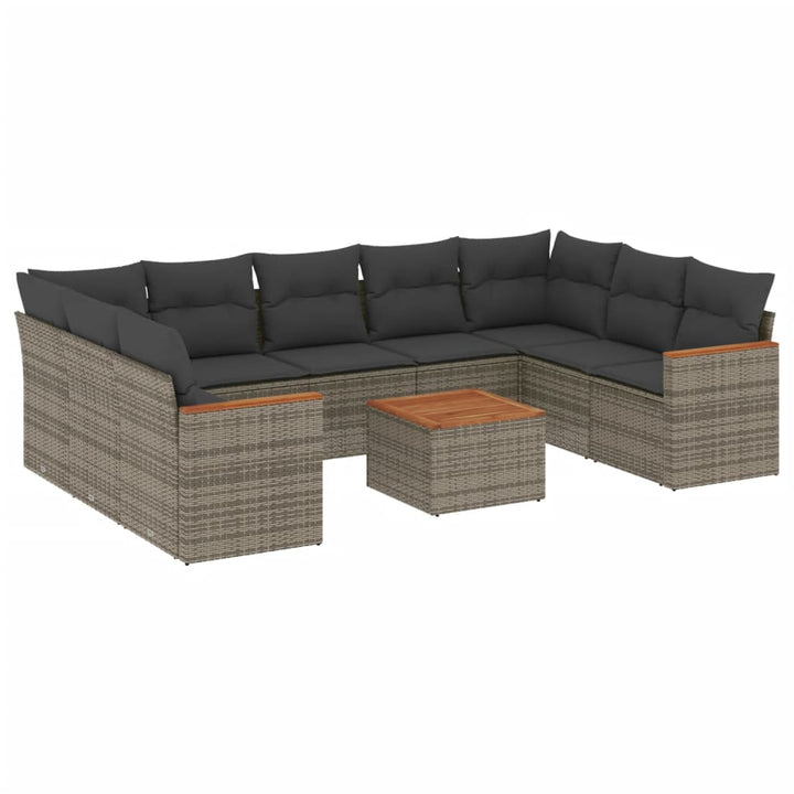 sofasæt til haven 10 dele med hynder polyrattan grå