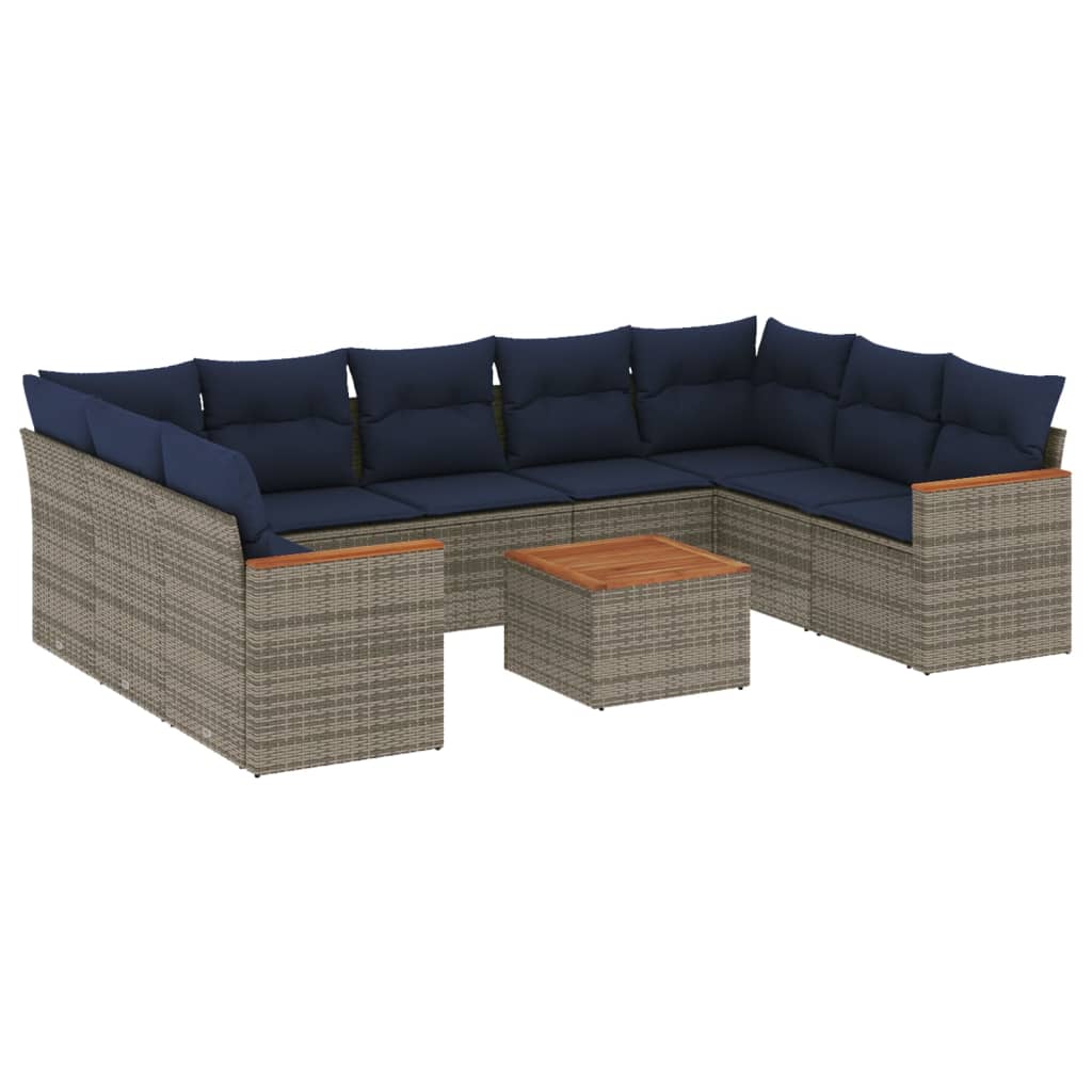 havesofasæt med 10 dele og hynder grå polyrattan