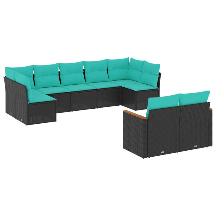 havesofasæt med 9 dele og hynder sort polyrattan