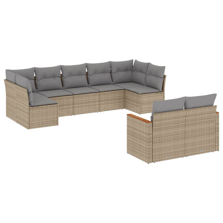 spisebordssæt til haven 9 dele med hynder polyrattan beige