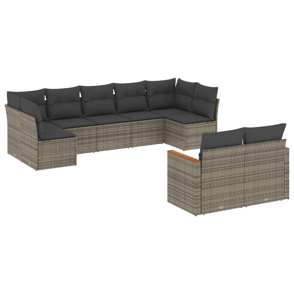 sofasæt til haven 9 dele med hynder polyrattan grå