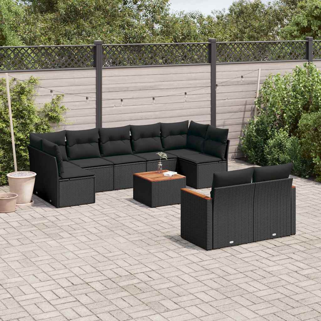 sofasæt til haven 10 dele med hynder polyrattan sort