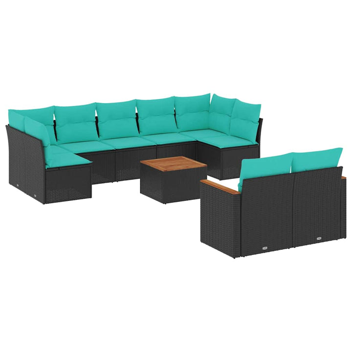 havesofasæt med 10 hynder sort polyrattan
