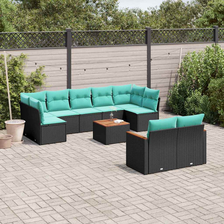 havesofasæt med 10 hynder sort polyrattan
