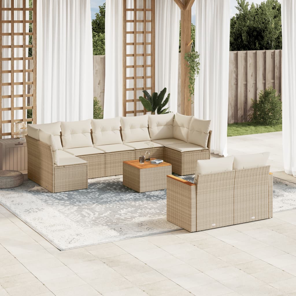 sofasæt til haven 10 dele med hynder polyrattan beige