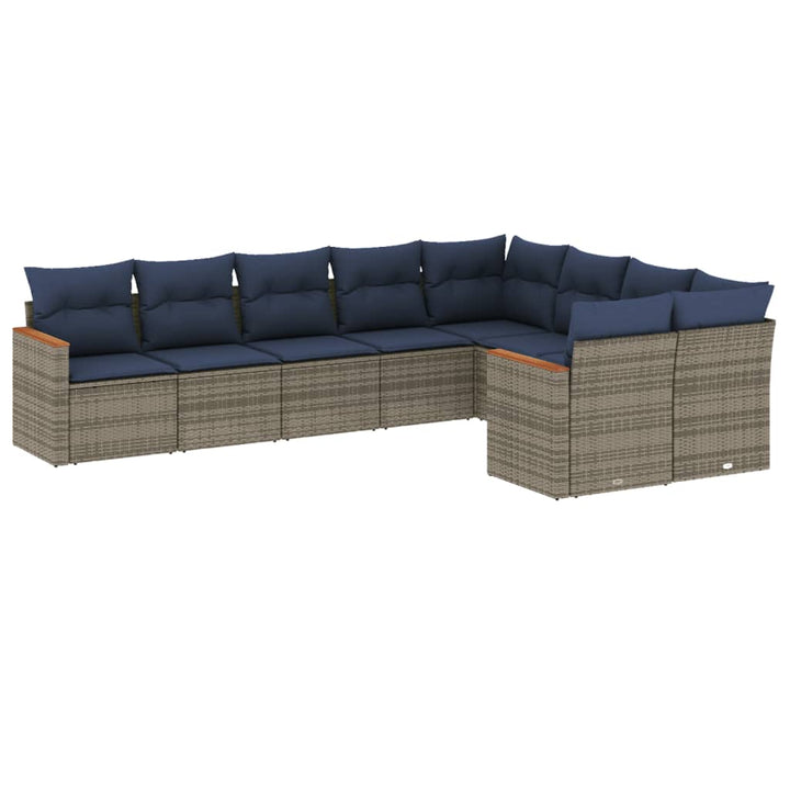 havesofasæt med 9 dele og hynder grå polyrattan
