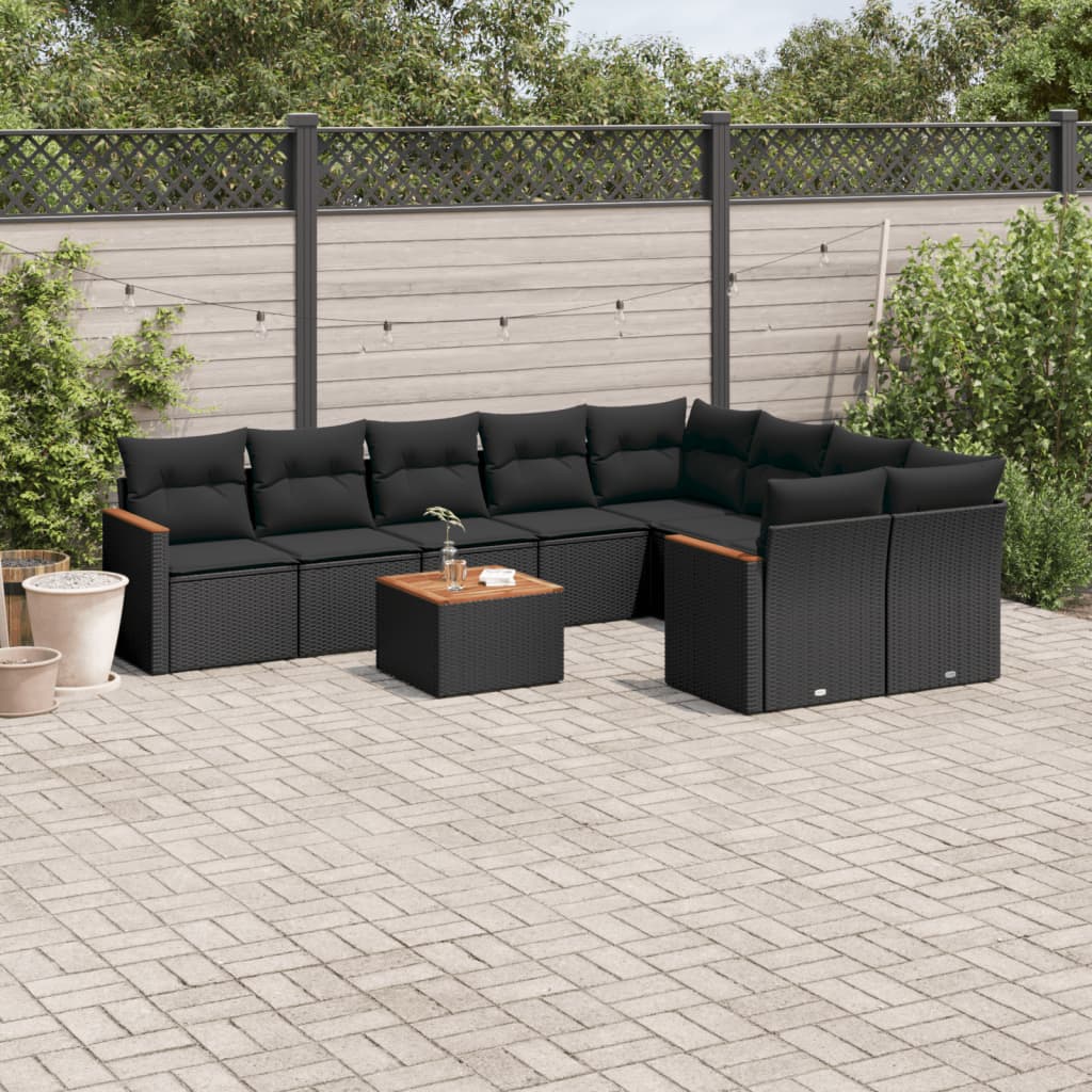 sofasæt til haven 10 dele med hynder polyrattan sort